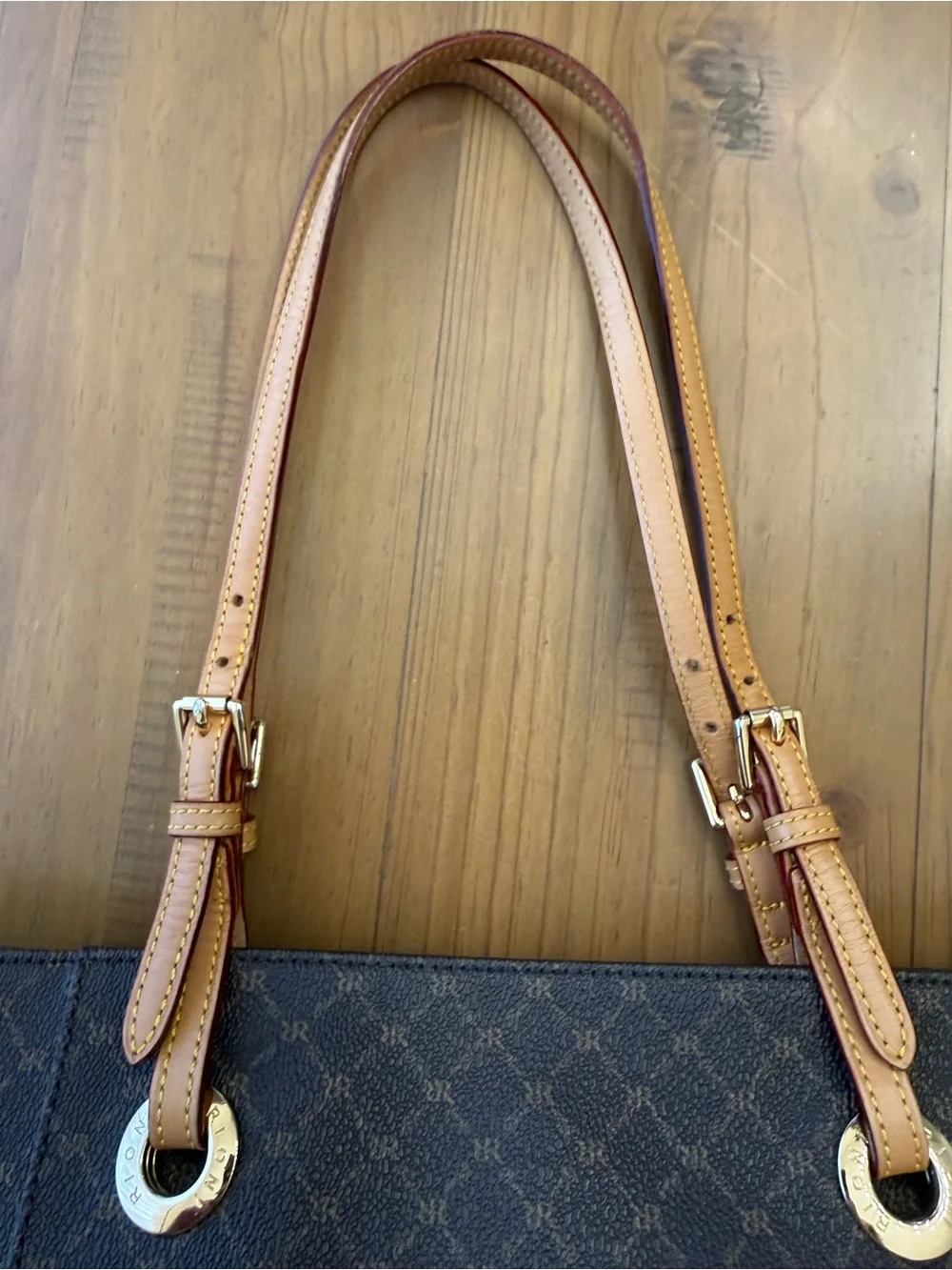 Rioni Moda Italia Canvas Tote Shoulder Bag Brown Monogram Print Handbag J9836Y